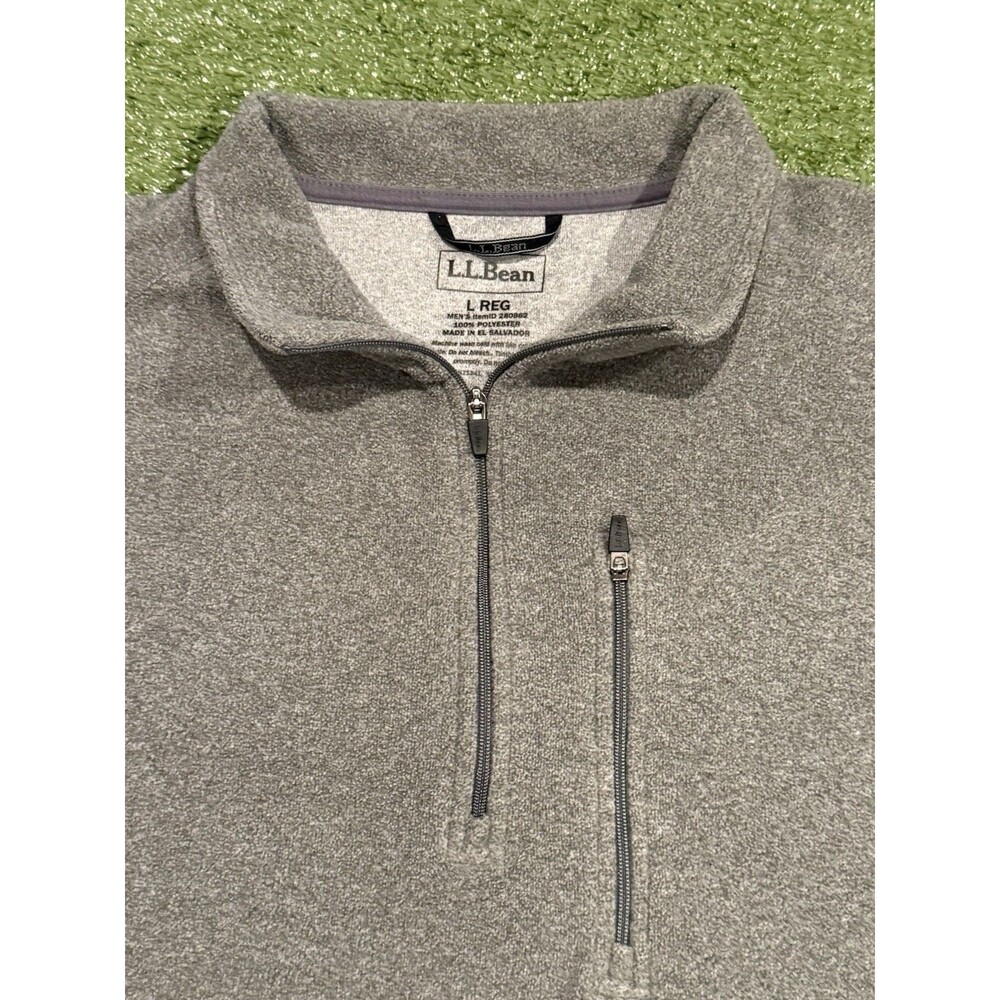 LL Bean Fleece Quarter Zip Pullover Mens Large Gray Mock Neck